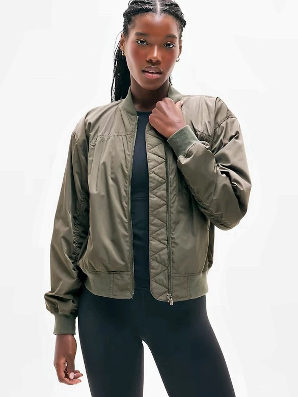 Athleta Citybound Bomber Jacket Olive Green Size Medium
